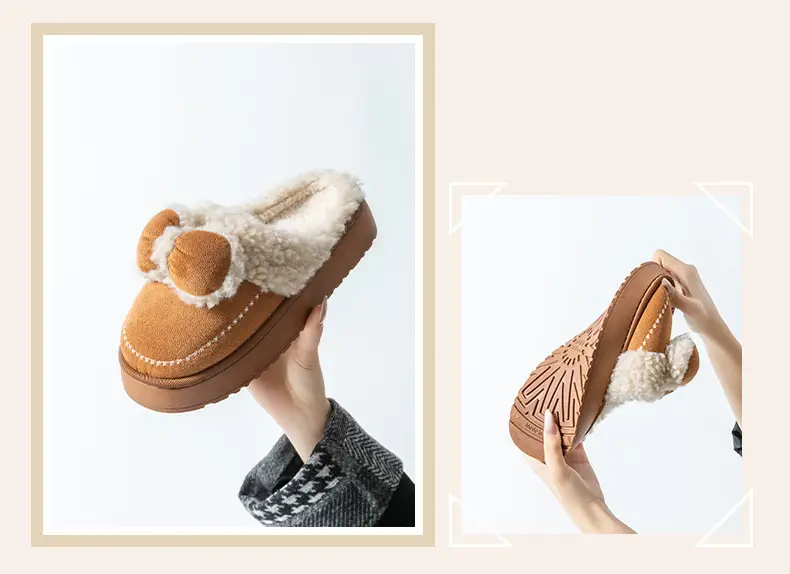 Women Velvet Bow Slippers Winter Warm Indoor — feature 25