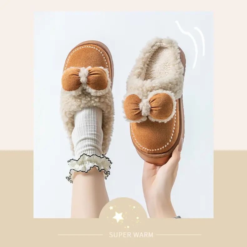 Women Velvet Bow Slippers Winter Warm Indoor — feature 26