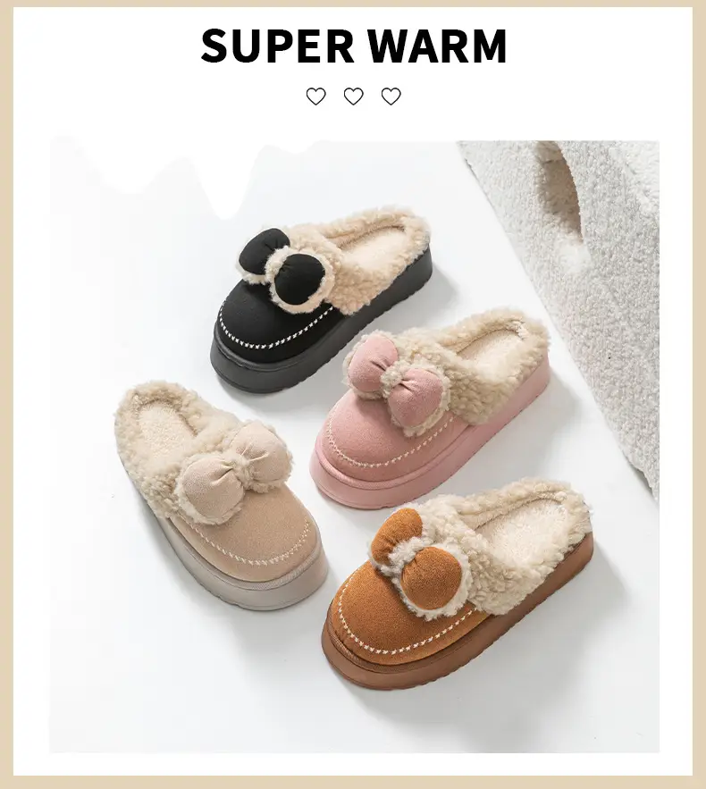 Women Velvet Bow Slippers Winter Warm Indoor — feature 28