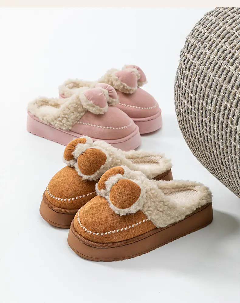 Women Velvet Bow Slippers Winter Warm Indoor — feature 29