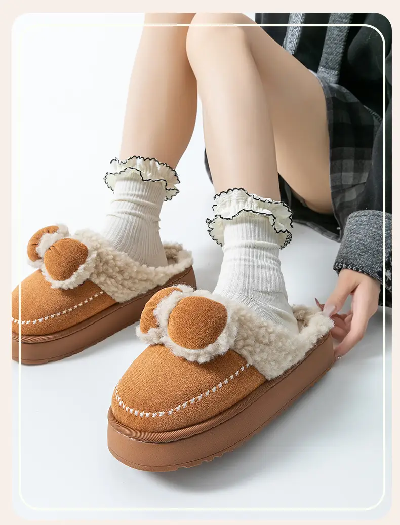 Women Velvet Bow Slippers Winter Warm Indoor — feature 3