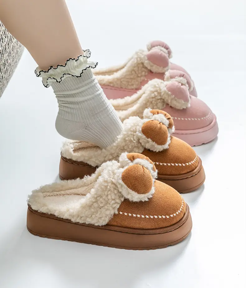 Women Velvet Bow Slippers Winter Warm Indoor — feature 5
