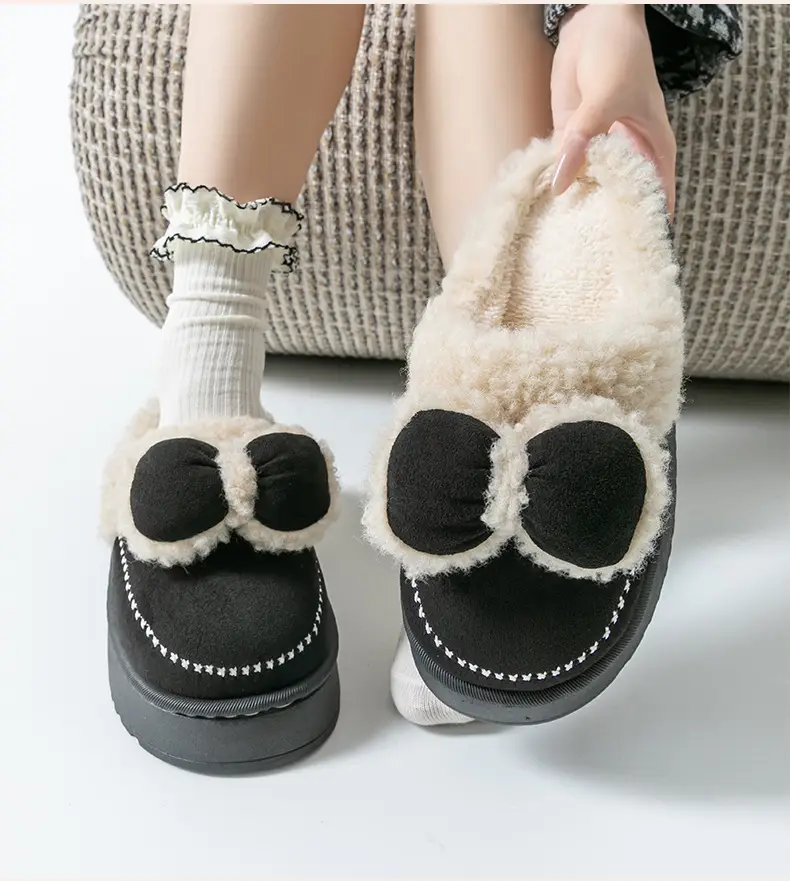 Women Velvet Bow Slippers Winter Warm Indoor — feature 7