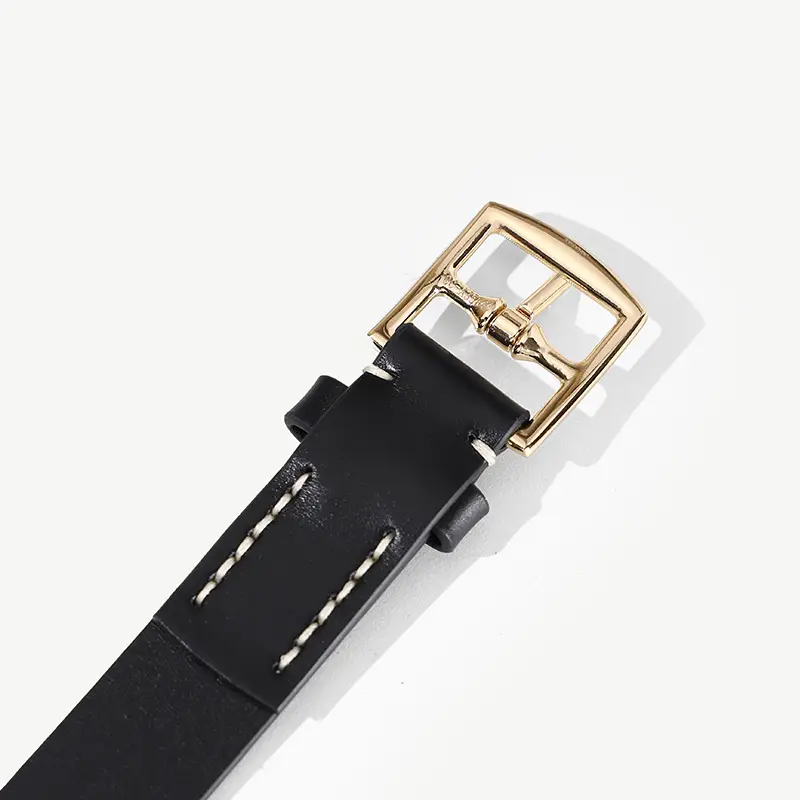 Black Genuine Leather Women's Commuter Belt with Gold Buckle