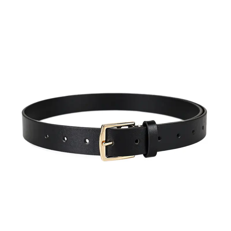 Black Genuine Leather Women's Commuter Belt with Gold Buckle