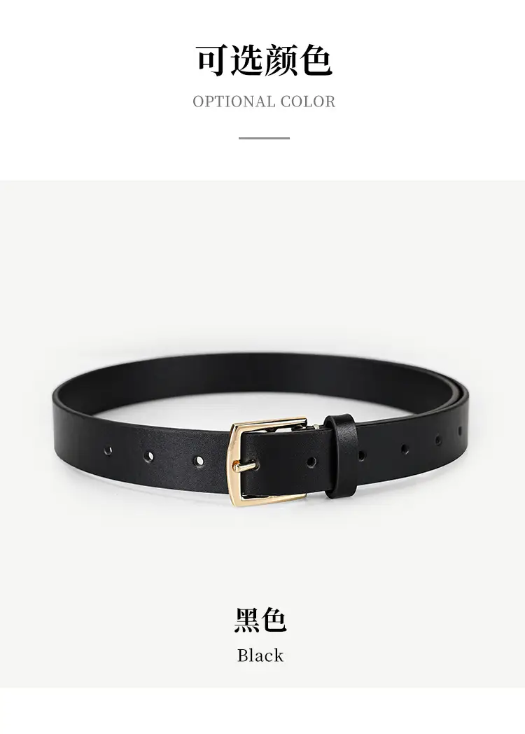 Black Genuine Leather Women's Commuter Belt with Gold Buckle — feature 9