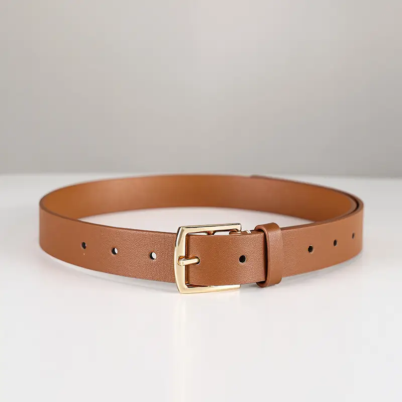 Black Genuine Leather Women's Commuter Belt with Gold Buckle