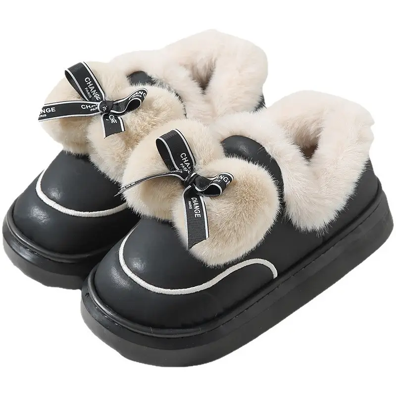 Women's Waterproof Furry Bow Slippers Beige - Image 12