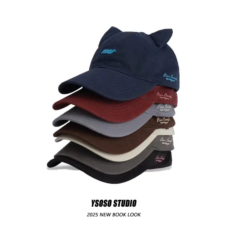 3D Cat Ear Baseball Cap Women with Letter Embroidery — feature 1