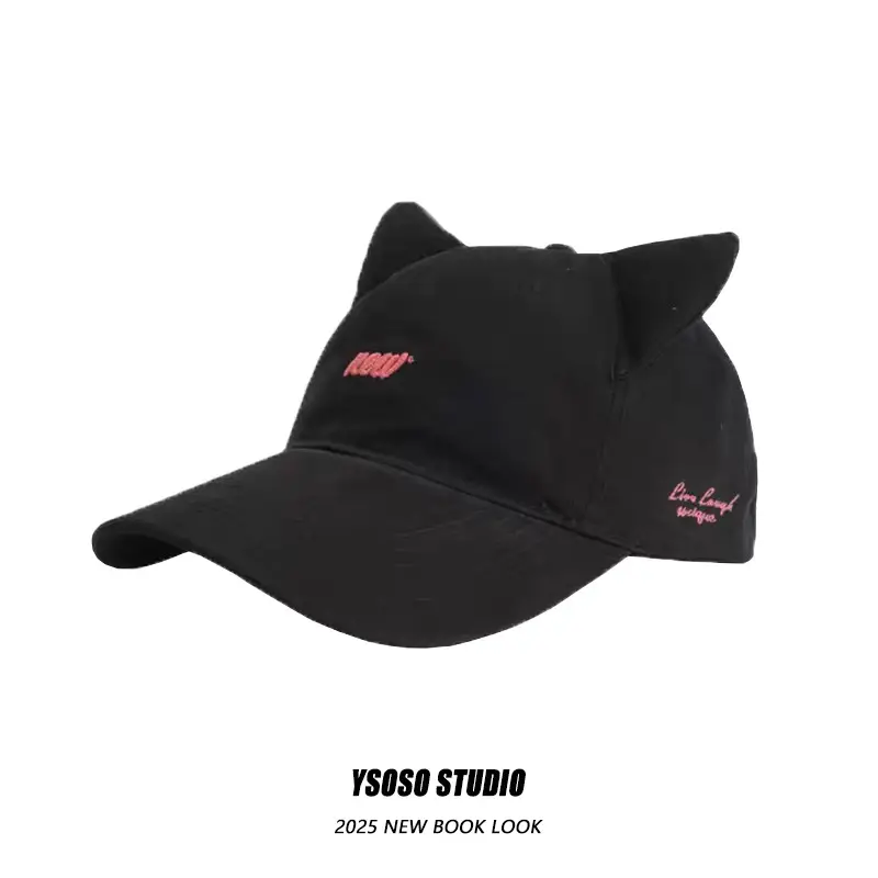 3D Cat Ear Baseball Cap Women with Letter Embroidery — feature 3
