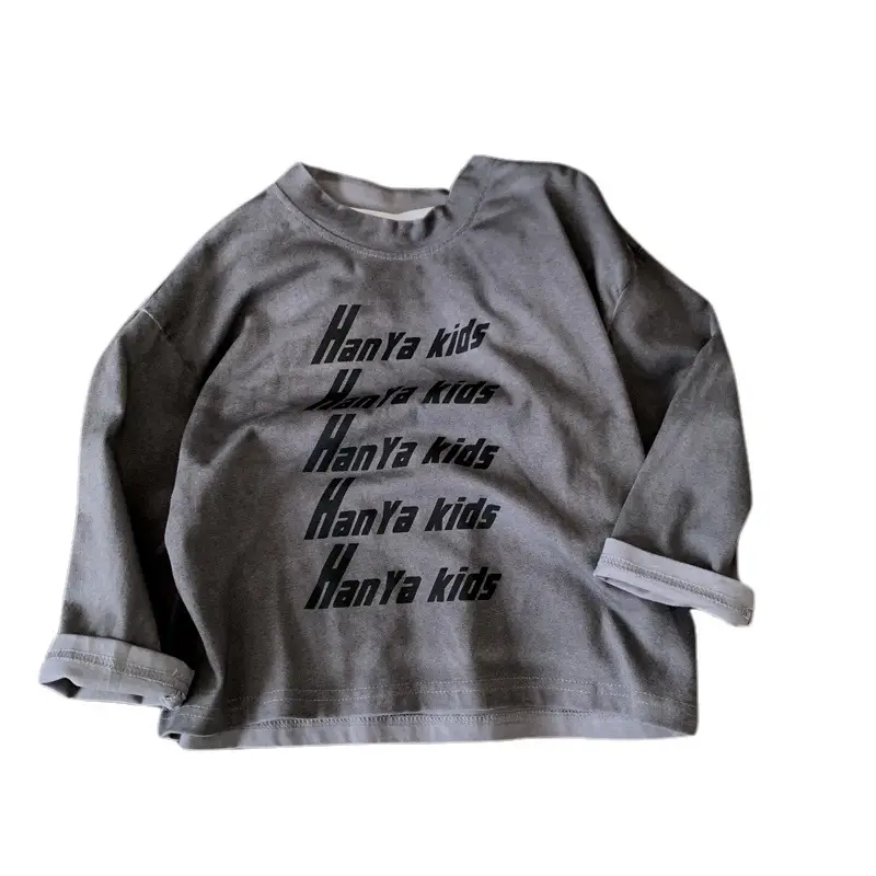 Boys Long Sleeve Grey Cotton T-Shirt Spring Fall 2025