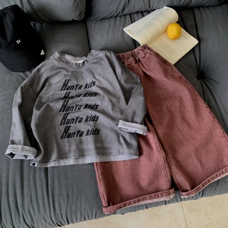 Boys Long Sleeve Grey Cotton T-Shirt Spring Fall 2025 — feature 2
