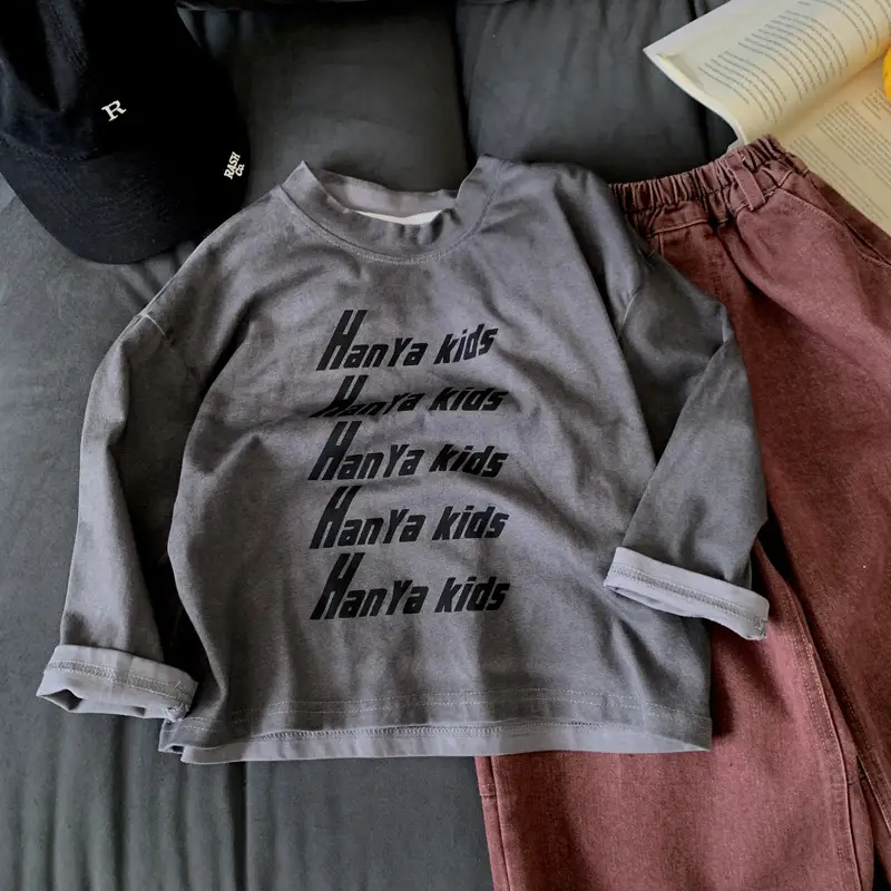 Boys Long Sleeve Grey Cotton T-Shirt Spring Fall 2025 — feature 3