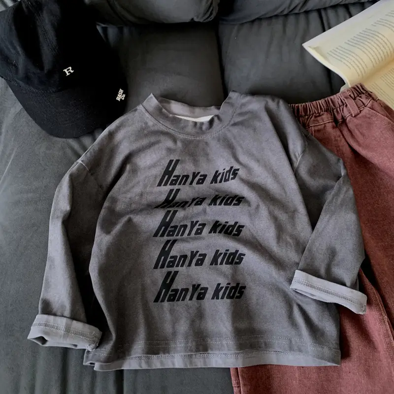 Boys Long Sleeve Grey Cotton T-Shirt Spring Fall 2025 — feature 4