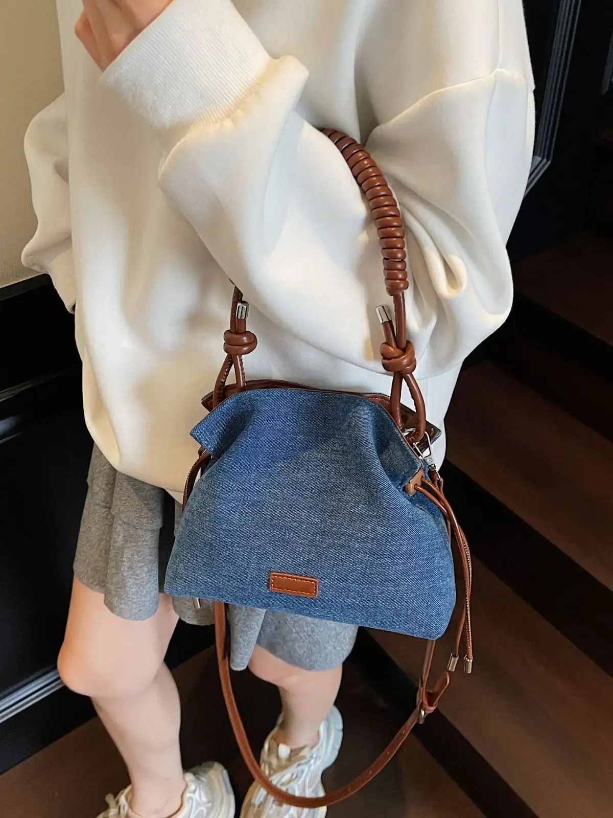 Blue Denim Crossbody Bag for Women Large Capacity - Image 4