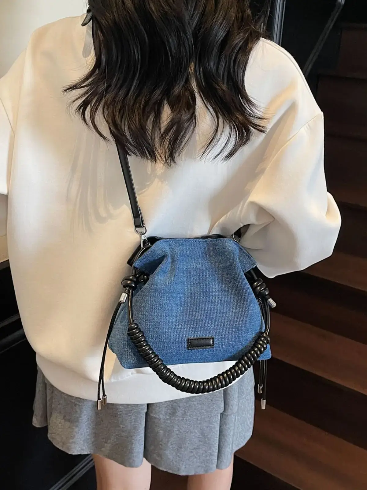 Blue Denim Crossbody Bag for Women Large Capacity - Image 5