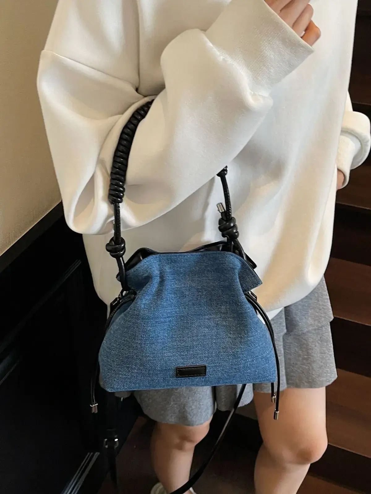 Blue Denim Crossbody Bag for Women Large Capacity - Image 6