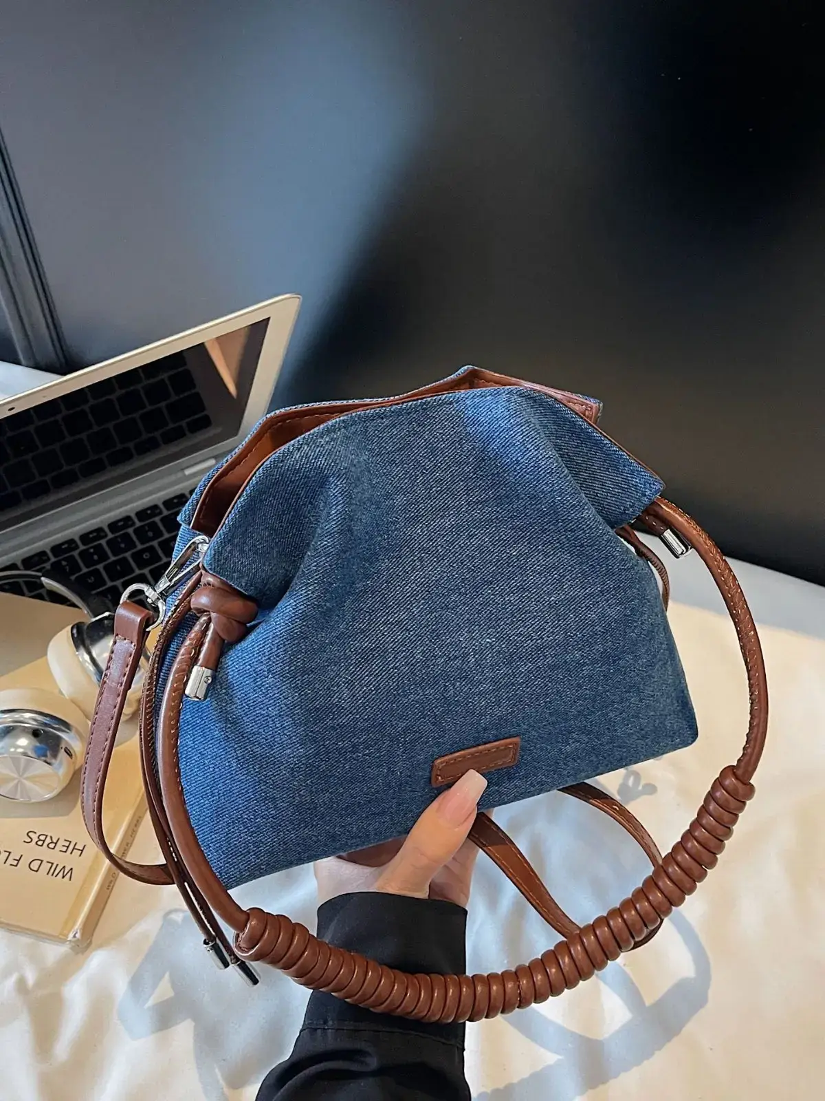 Blue Denim Crossbody Bag for Women Large Capacity - Image 7