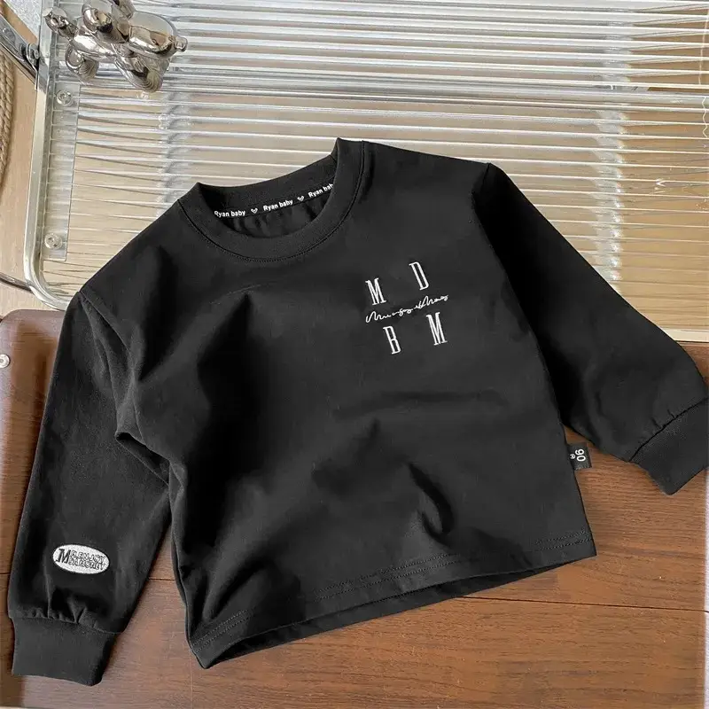 Boys Cotton Long Sleeve T-Shirt Black Graphic - Image 2