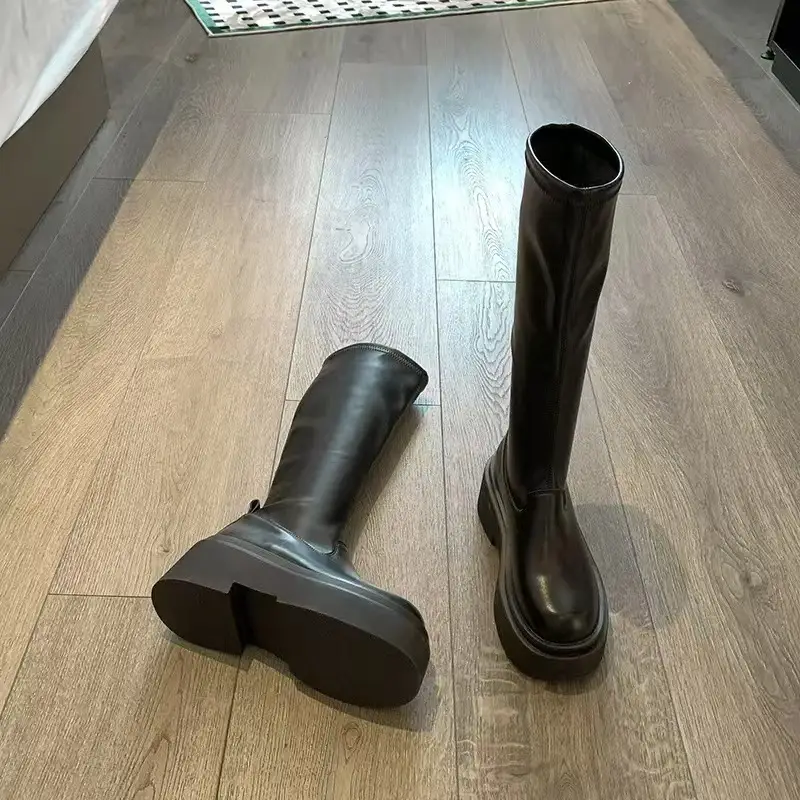 Women's Long Boots 2025 Autumn/Winter New Thick-Soled High-Tube Slimming Slouch Boots for Petite Slim Figures Long Riding Boots - Image 4