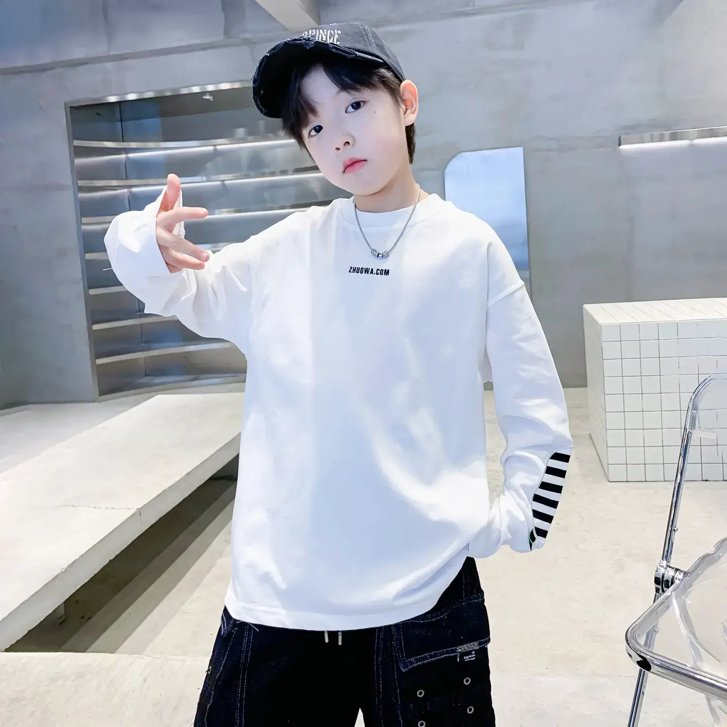 Boys Black Striped Sweatshirt 2025 Long Sleeve - Image 5