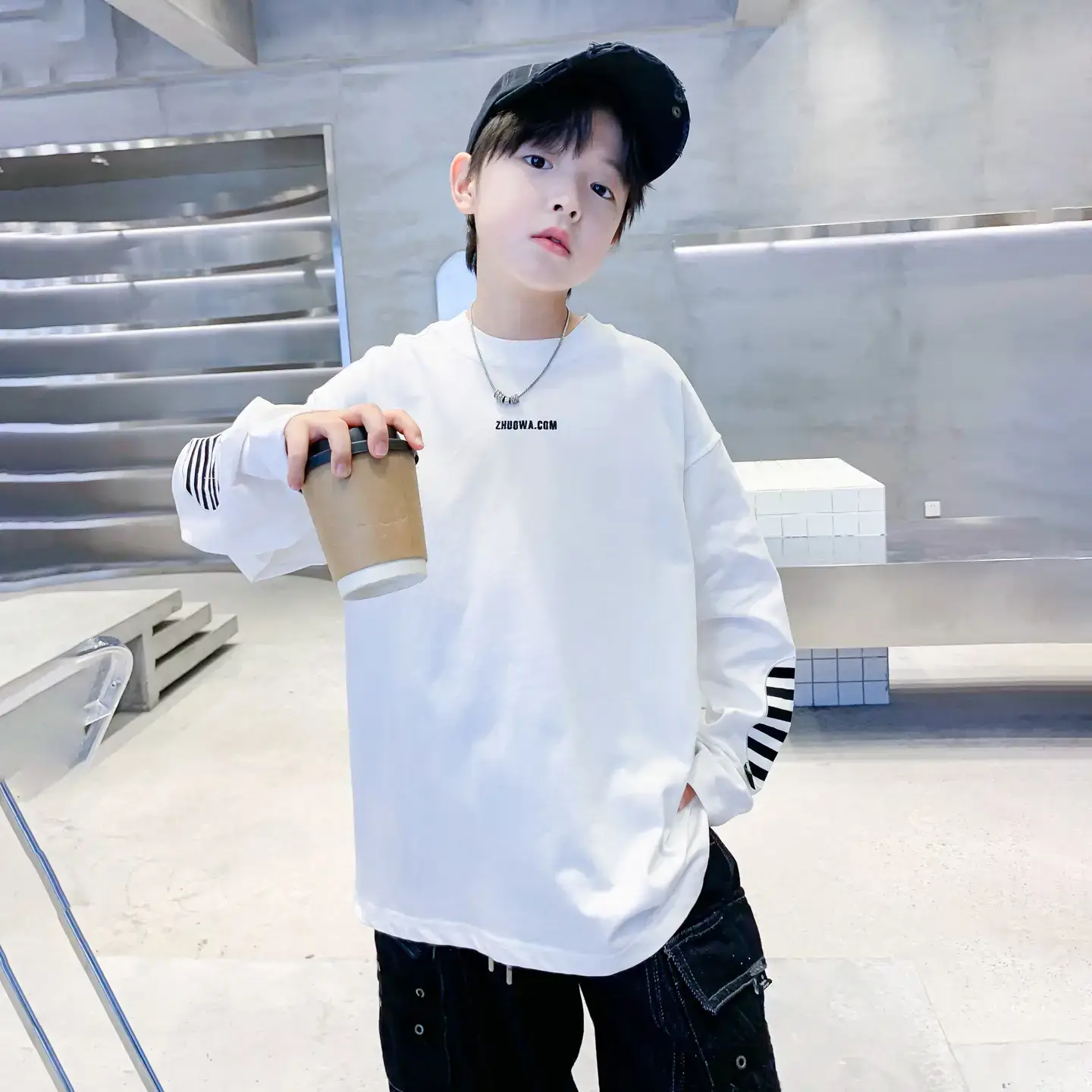 Boys Black Striped Sweatshirt 2025 Long Sleeve - Image 6