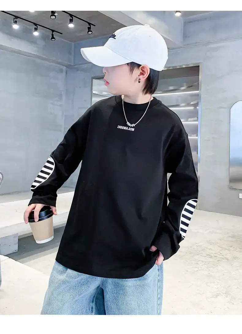 Boys Black Striped Sweatshirt 2025 Long Sleeve — feature 15