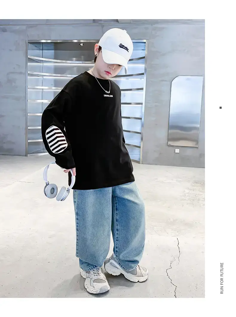 Boys Black Striped Sweatshirt 2025 Long Sleeve — feature 16