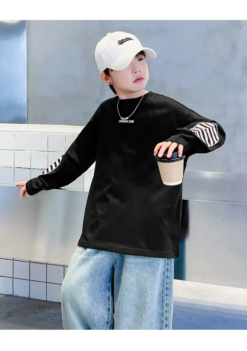 Boys Black Striped Sweatshirt 2025 Long Sleeve — feature 17