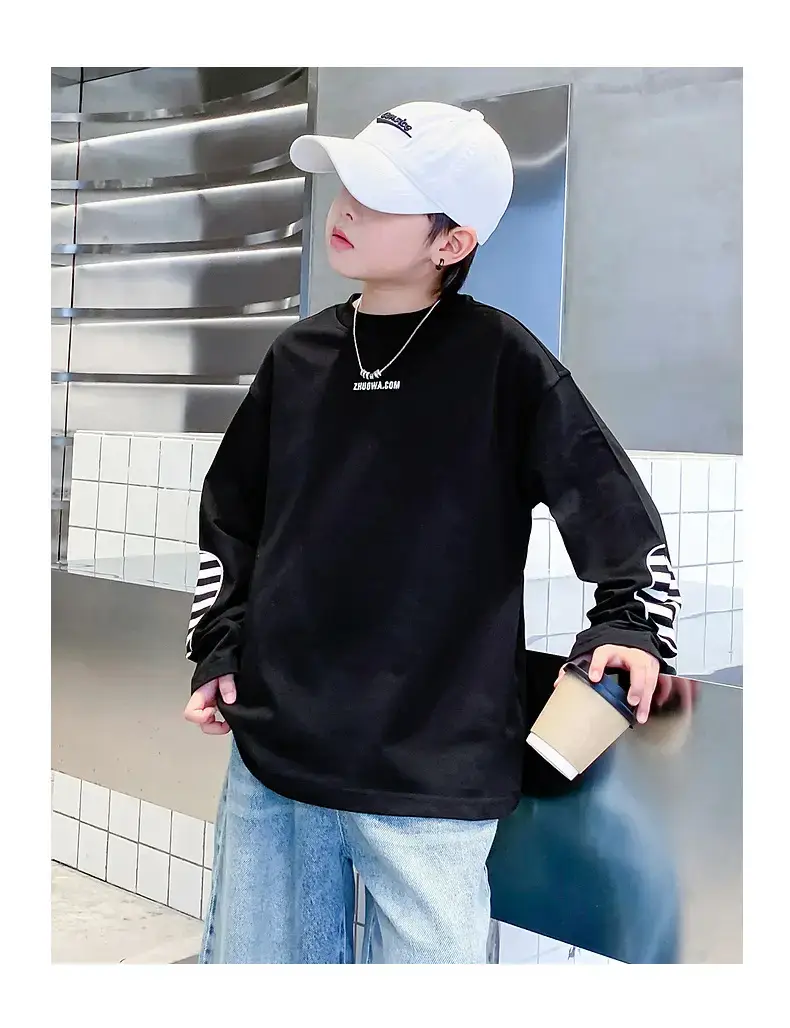 Boys Black Striped Sweatshirt 2025 Long Sleeve — feature 18