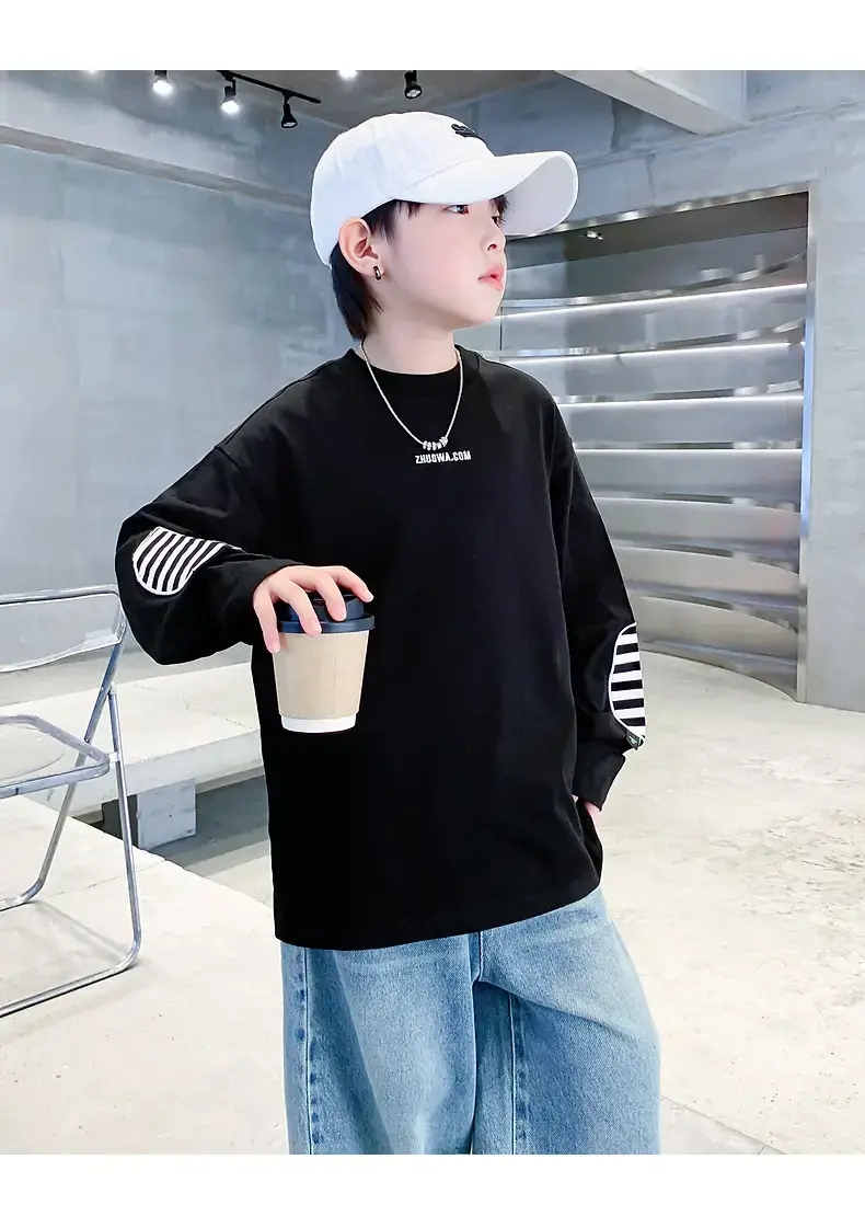 Boys Black Striped Sweatshirt 2025 Long Sleeve — feature 19