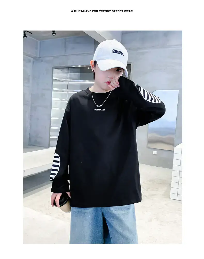 Boys Black Striped Sweatshirt 2025 Long Sleeve — feature 2