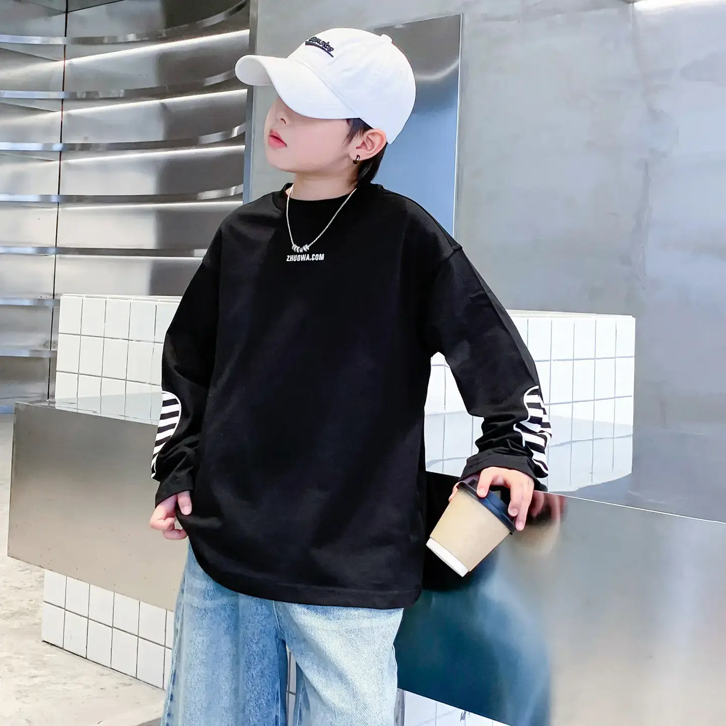 Boys Black Striped Sweatshirt 2025 Long Sleeve - Image 2