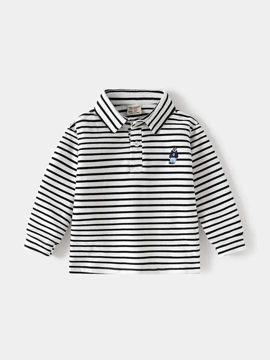 Kids Black Polo Shirt Long Sleeve Korean Style - Image 6
