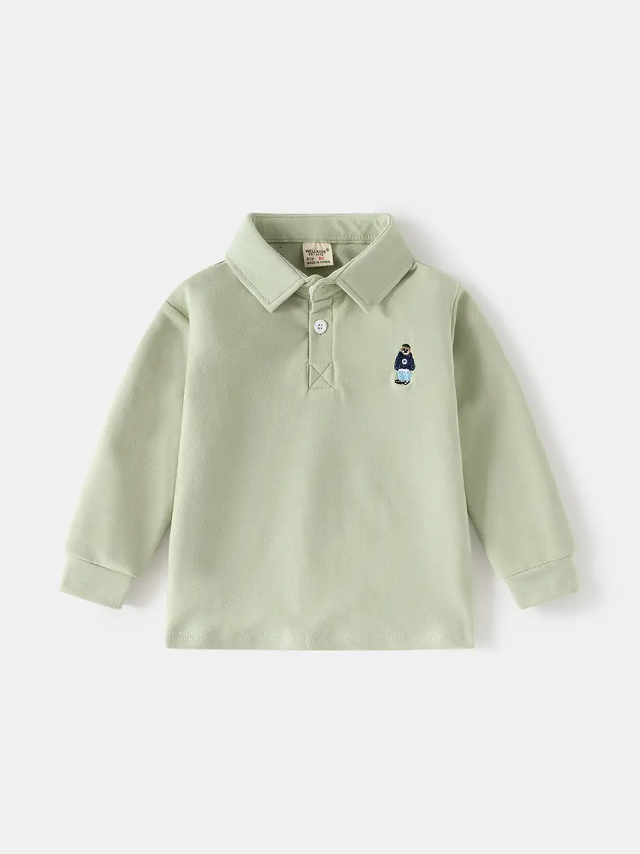 Kids Black Polo Shirt Long Sleeve Korean Style - Image 7