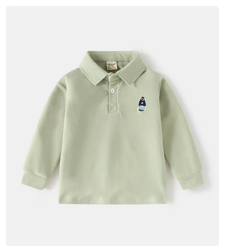 Kids Black Polo Shirt Long Sleeve Korean Style — feature 1
