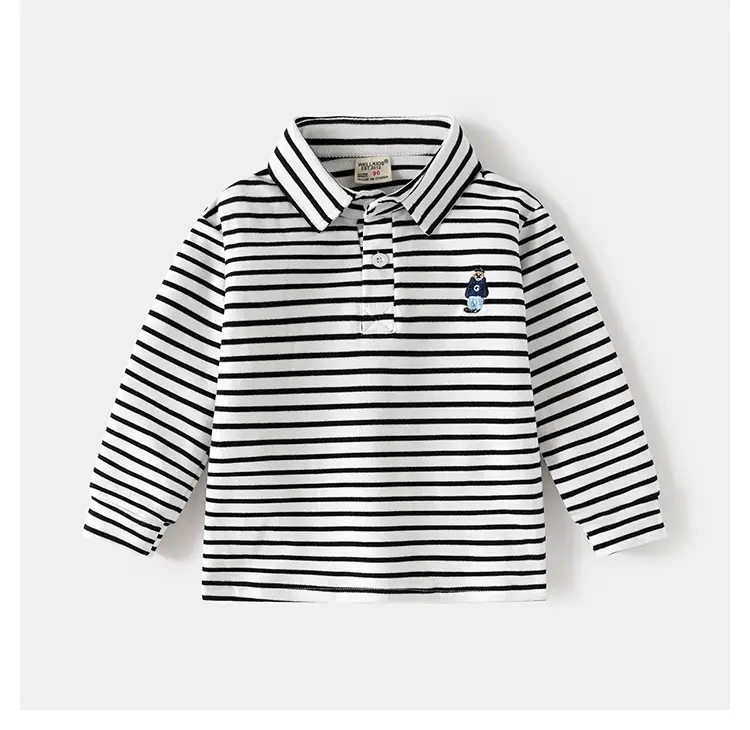 Kids Black Polo Shirt Long Sleeve Korean Style — feature 11