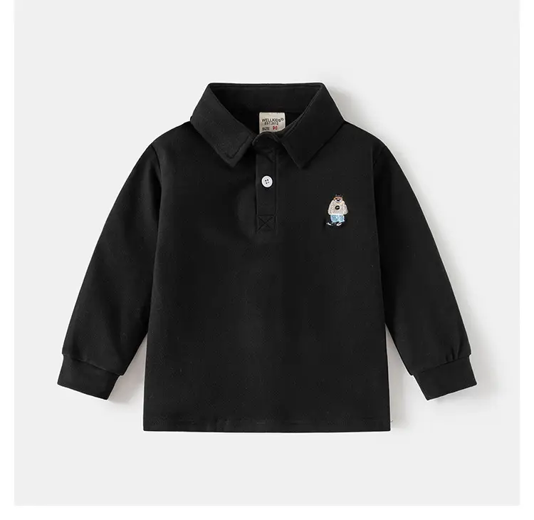 Kids Black Polo Shirt Long Sleeve Korean Style — feature 13