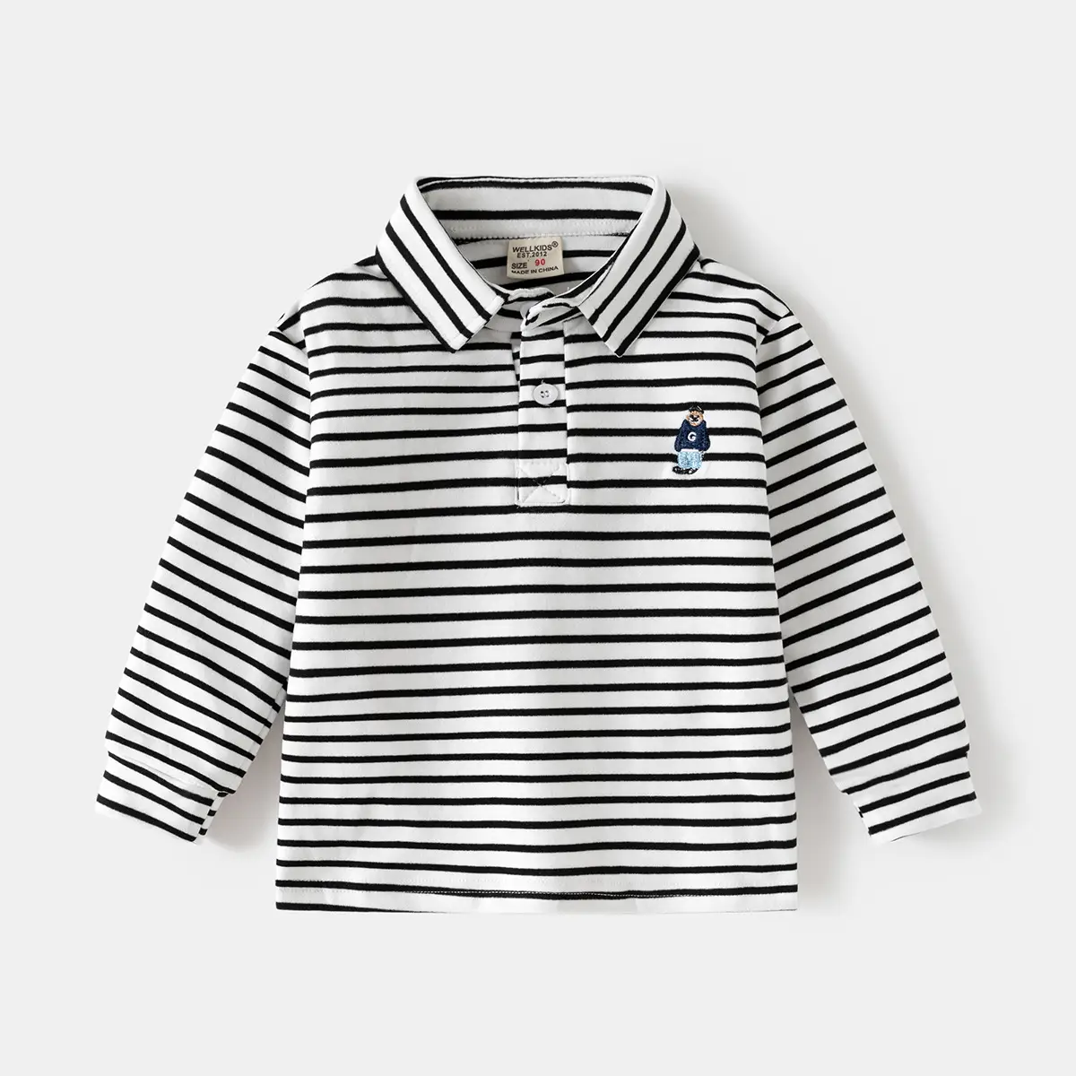 Kids Black Polo Shirt Long Sleeve Korean Style - Image 4