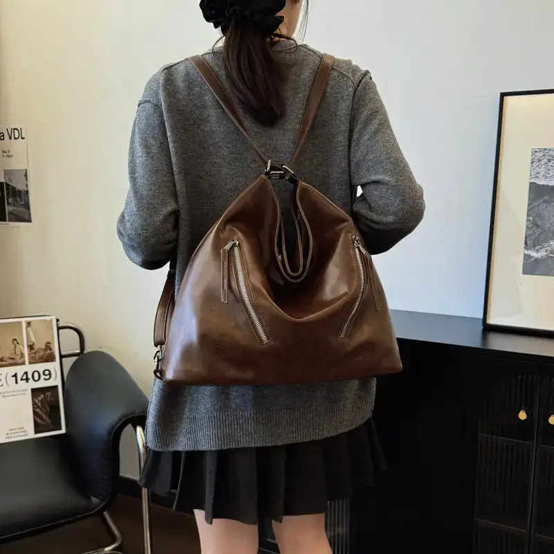 Trendy Brown Large Capacity Tote Bag for Women