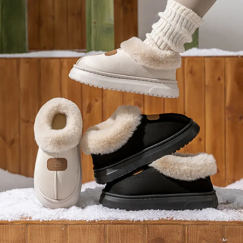 Suede Cotton Slippers for Women 2025 New Autumn and Winter Indoor Home Thick-Soled Couple Style Fleece-Lined Warm Plush Slippers