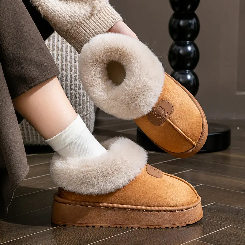 Suede Cotton Slippers for Women 2025 New Autumn and Winter Indoor Home Thick-Soled Couple Style Fleece-Lined Warm Plush Slippers