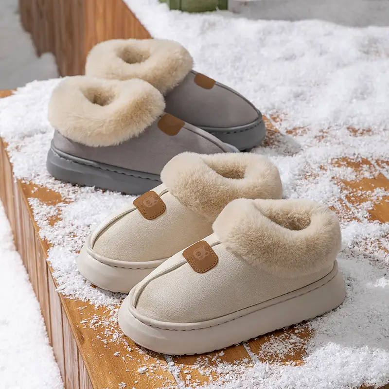 Suede Cotton Slippers for Women 2025 New Autumn and Winter Indoor Home Thick-Soled Couple Style Fleece-Lined Warm Plush Slippers