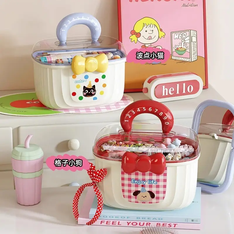 Doll-Themed Girls' Portable Double-Layer Storage Box with Compartments, Large Capacity for Hair Clips and Jewelry, with Lid, Children's Hair Accessory Storage Box - Image 3