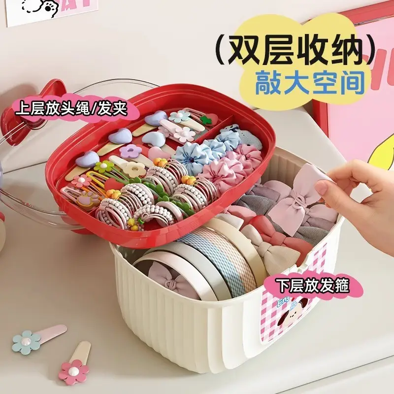 Doll-Themed Girls' Portable Double-Layer Storage Box with Compartments, Large Capacity for Hair Clips and Jewelry, with Lid, Children's Hair Accessory Storage Box - Image 4