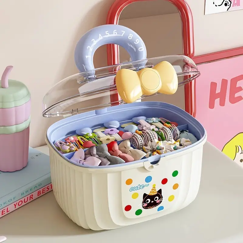 Doll-Themed Girls' Portable Double-Layer Storage Box with Compartments, Large Capacity for Hair Clips and Jewelry, with Lid, Children's Hair Accessory Storage Box - Image 5