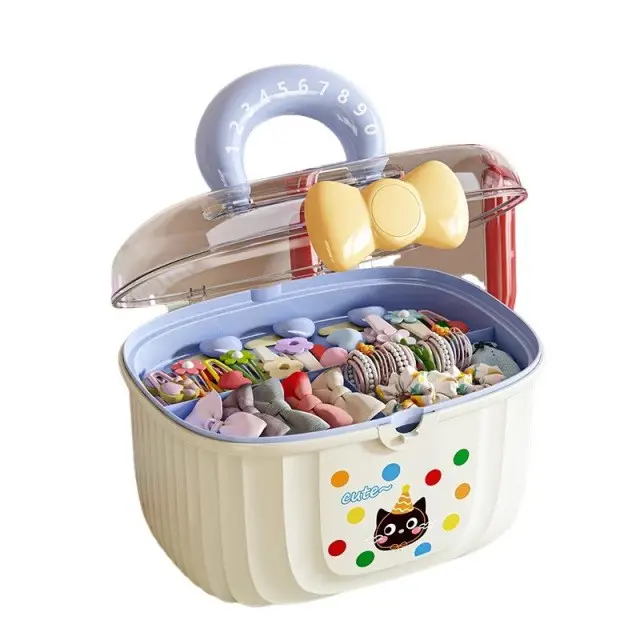Doll-Themed Girls' Portable Double-Layer Storage Box with Compartments, Large Capacity for Hair Clips and Jewelry, with Lid, Children's Hair Accessory Storage Box - Image 7