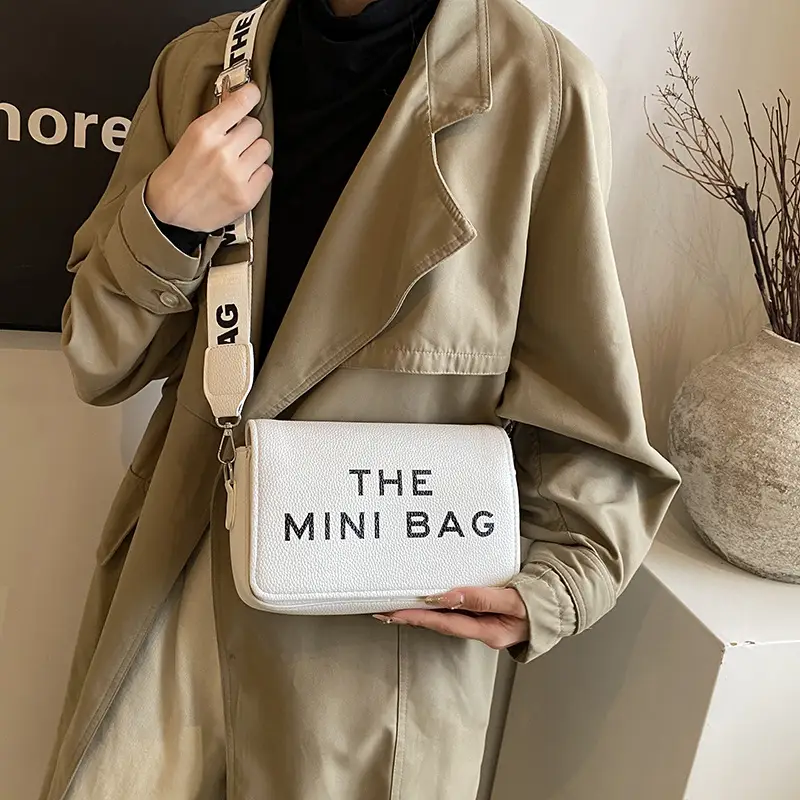 Women's Mini Crossbody Bag with Letter Print Brown Leather - Image 5