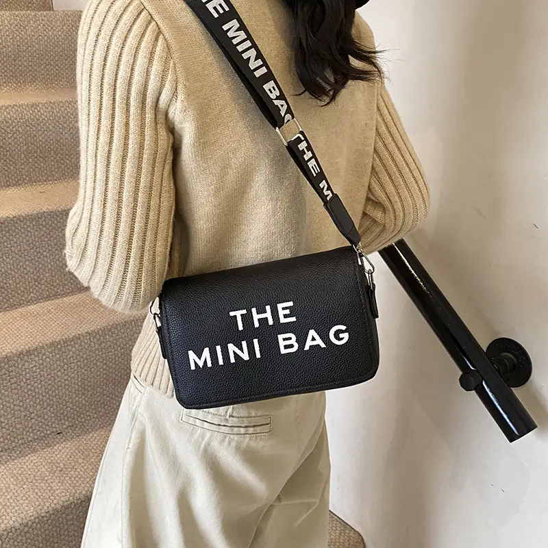 Women's Mini Crossbody Bag with Letter Print Brown Leather - Image 6