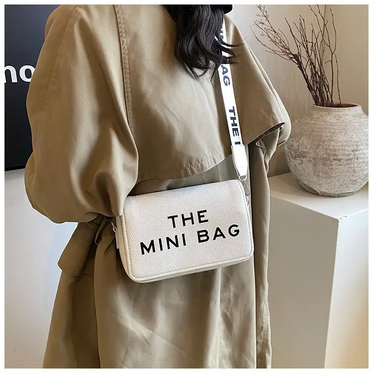 Women's Mini Crossbody Bag with Letter Print Brown Leather — feature 10